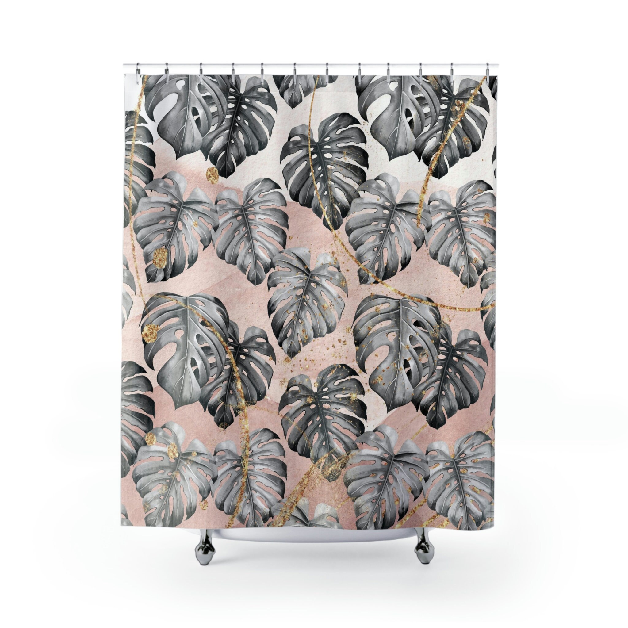 Gray Ombre Minimalist Floral Shower Curtain For Chic Bathroom