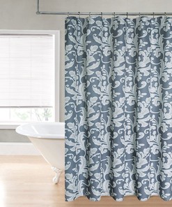 Gray Palermo Paisley Fabric Shower Curtain With Floral Scroll