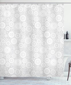 Gray Retro Shower Curtain With Geometric Circles For Bathroom