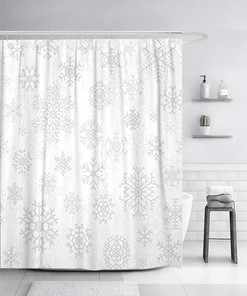 Gray Snowflakes White Christmas Snow Shower Curtain for Your Winter Bathroom Decor