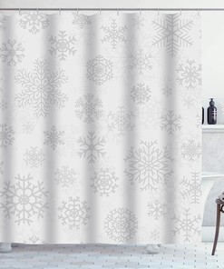 Gray Snowflakes White Christmas Snow Shower Curtain for Your Winter Bathroom Decor