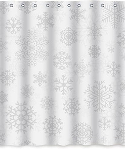 Gray Snowflakes White Christmas Snow Shower Curtain for Your Winter Bathroom Decor