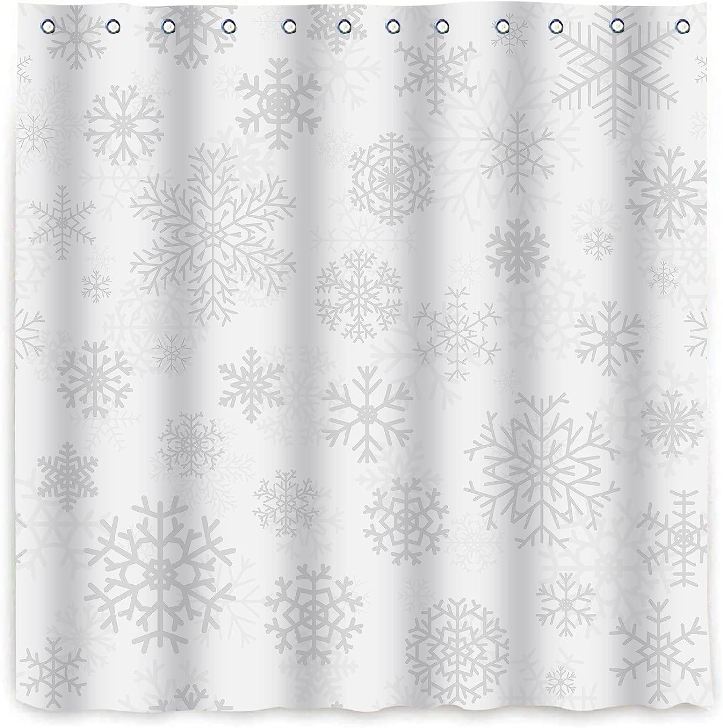 Gray Snowflakes White Christmas Snow Shower Curtain for Your Winter Bathroom Decor