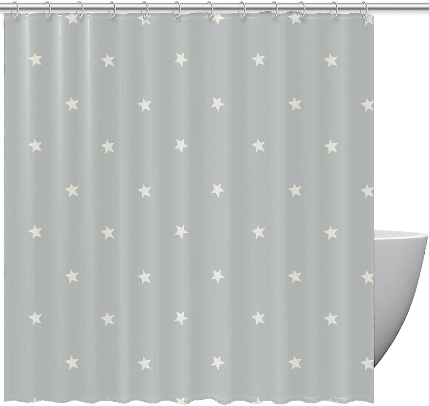 Gray Stars Shower Curtain - Waterproof and Washable Fabric