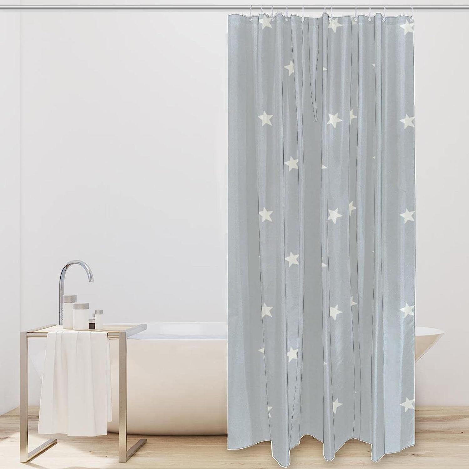 Gray Stars Shower Curtain - Waterproof and Washable Fabric