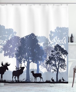 Gray Wild Forest Animals Moose Shower Curtain for Bathroom