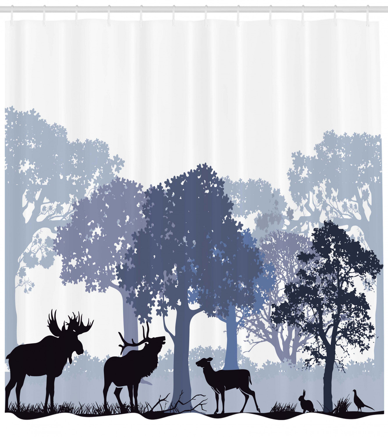 Gray Wild Forest Animals Moose Shower Curtain for Bathroom