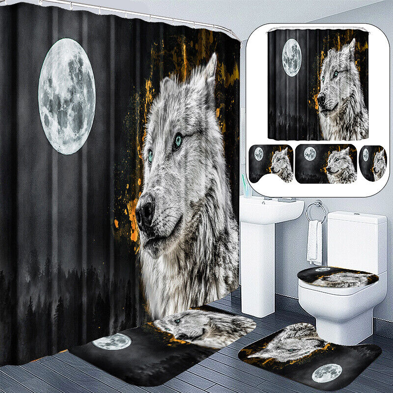 Gray Wolf Shower Curtain For Bathroom Decor