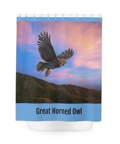 Great Horned Owl Flying Polyester Shower Curtain for a Nature Lover's Bathroom Decor
