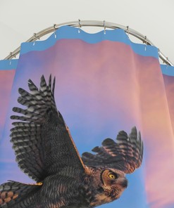 Great Horned Owl Flying Polyester Shower Curtain for a Nature Lover's Bathroom Decor