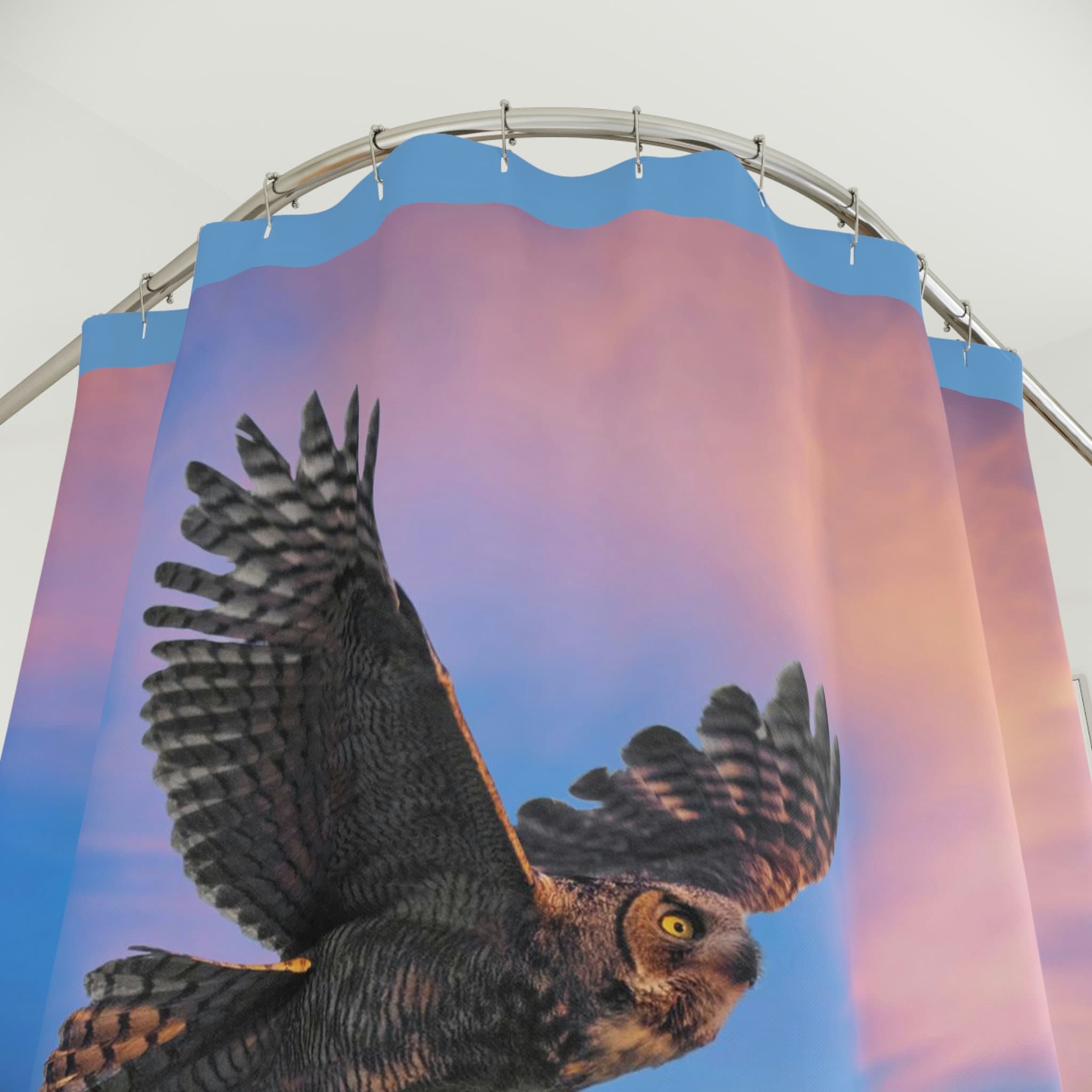 Great Horned Owl Flying Polyester Shower Curtain for a Nature Lover's Bathroom Decor