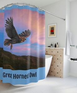 Great Horned Owl Flying Polyester Shower Curtain for a Nature Lover's Bathroom Decor
