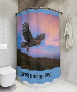Great Horned Owl Flying Polyester Shower Curtain for a Nature Lover's Bathroom Decor