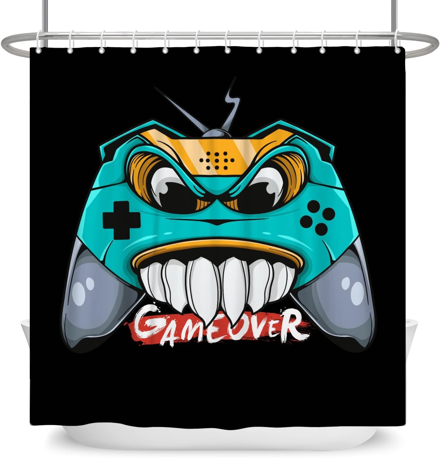 Great Kids Bathroom Decor Idea With Funny Video Game Shower Curtain, Featuring Game Over Print And Waterproof Fabric
