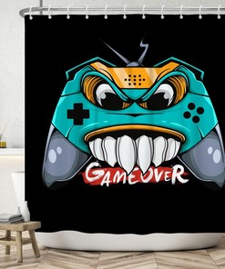 Great Kids Bathroom Decor Idea With Funny Video Game Shower Curtain, Featuring Game Over Print And Waterproof Fabric