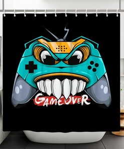 Great Kids Bathroom Decor Idea With Funny Video Game Shower Curtain, Featuring Game Over Print And Waterproof Fabric