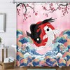 Great Wave and Koi Fish Shower Curtain - Japanese Ocean Theme Bathroom Decor
