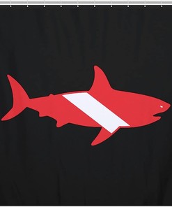 Great White Shark Diving Fabric Shower Curtain For Bathroom Hotel