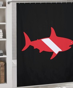 Great White Shark Diving Fabric Shower Curtain For Bathroom Hotel