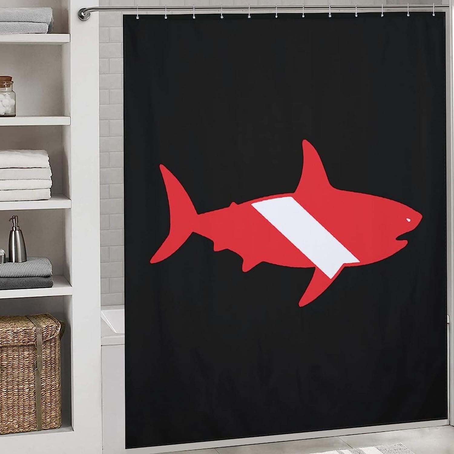 Great White Shark Diving Fabric Shower Curtain For Bathroom Hotel