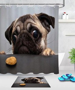 Greedy Pug Shower Curtain - Funny Dog Cookie Bathroom Decor