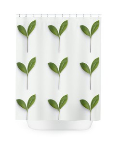 Green And White Leaf Design Fabric Shower Curtain For Bathrooms