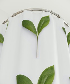 Green And White Leaf Design Fabric Shower Curtain For Bathrooms