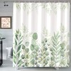 Green And White Plant Leaves Print Shower Curtain Fabric For Your Bathroom