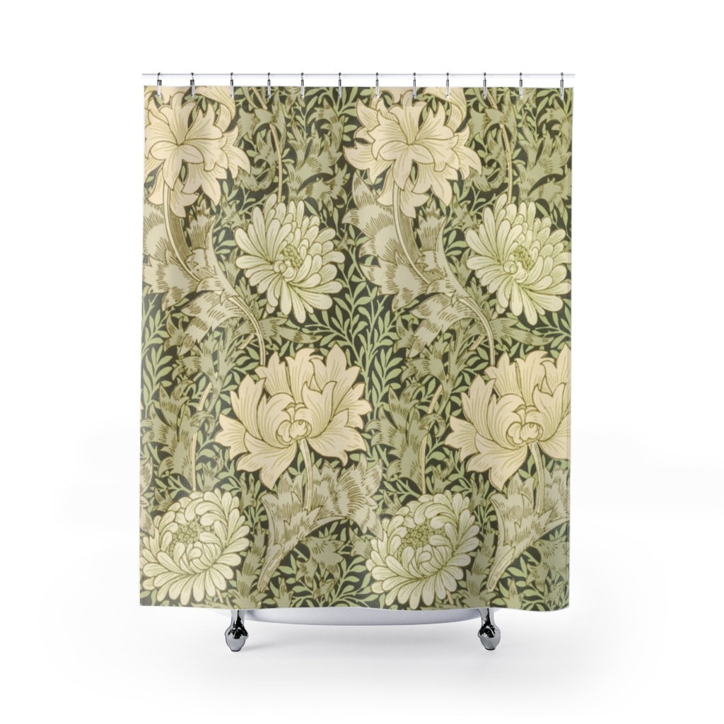 Green Art Nouveau William Morris Shower Curtain - Vintage Bathroom Decor with Prints