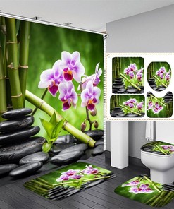 Green Bamboo Leaves Fabric Shower Curtain