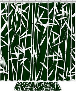Green Bamboo Leaves Shower Curtain For Bathroom Decor