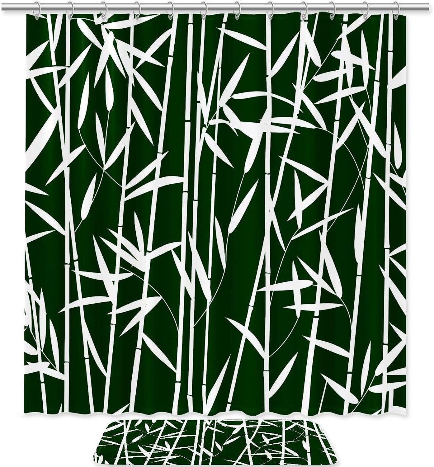 Green Bamboo Leaves Shower Curtain For Bathroom Decor