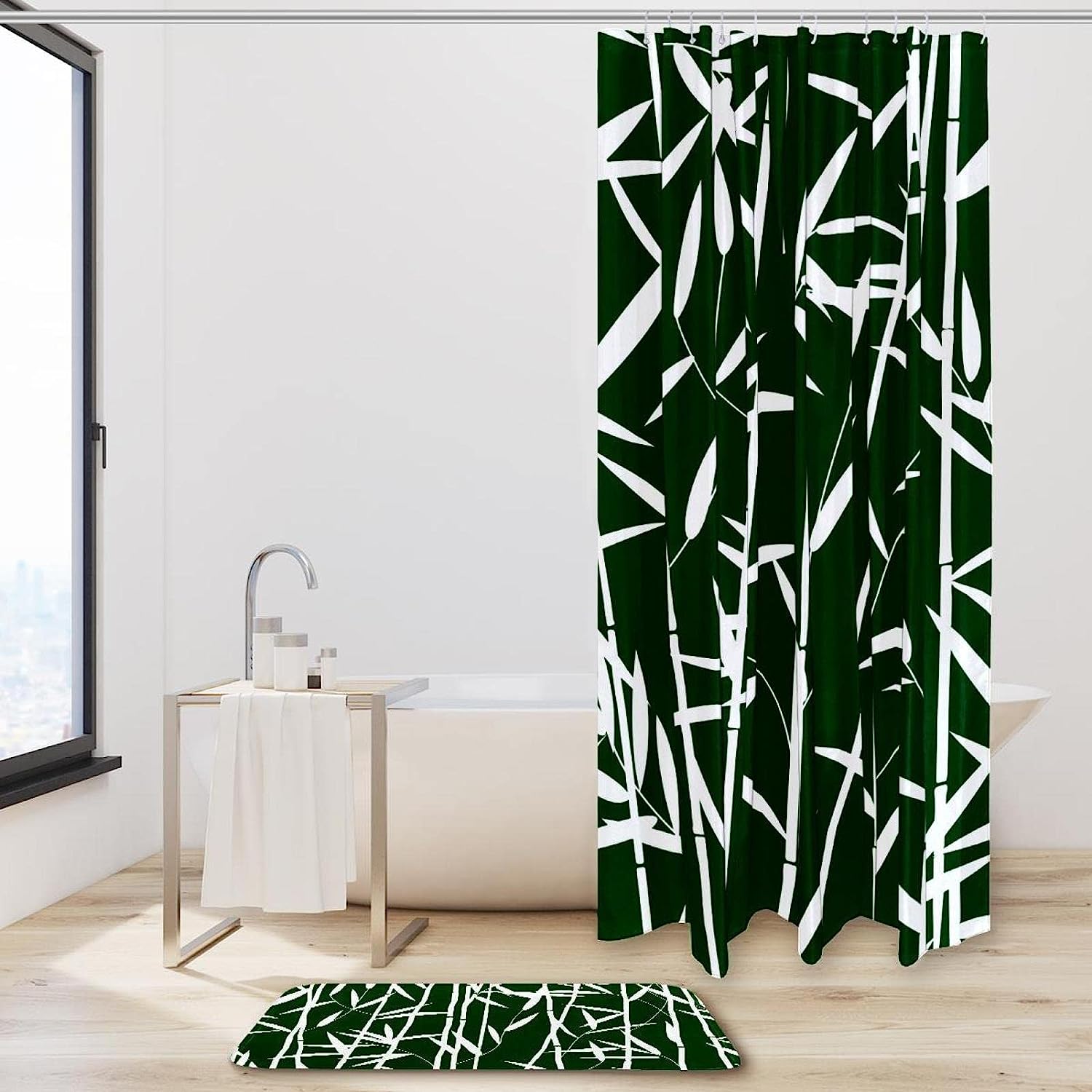 Green Bamboo Leaves Shower Curtain For Bathroom Decor - Image 2