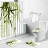 Green Bamboo Summer Shower Curtains Set With Plant Leaves Scenery Bathroom Mat And Home Decor