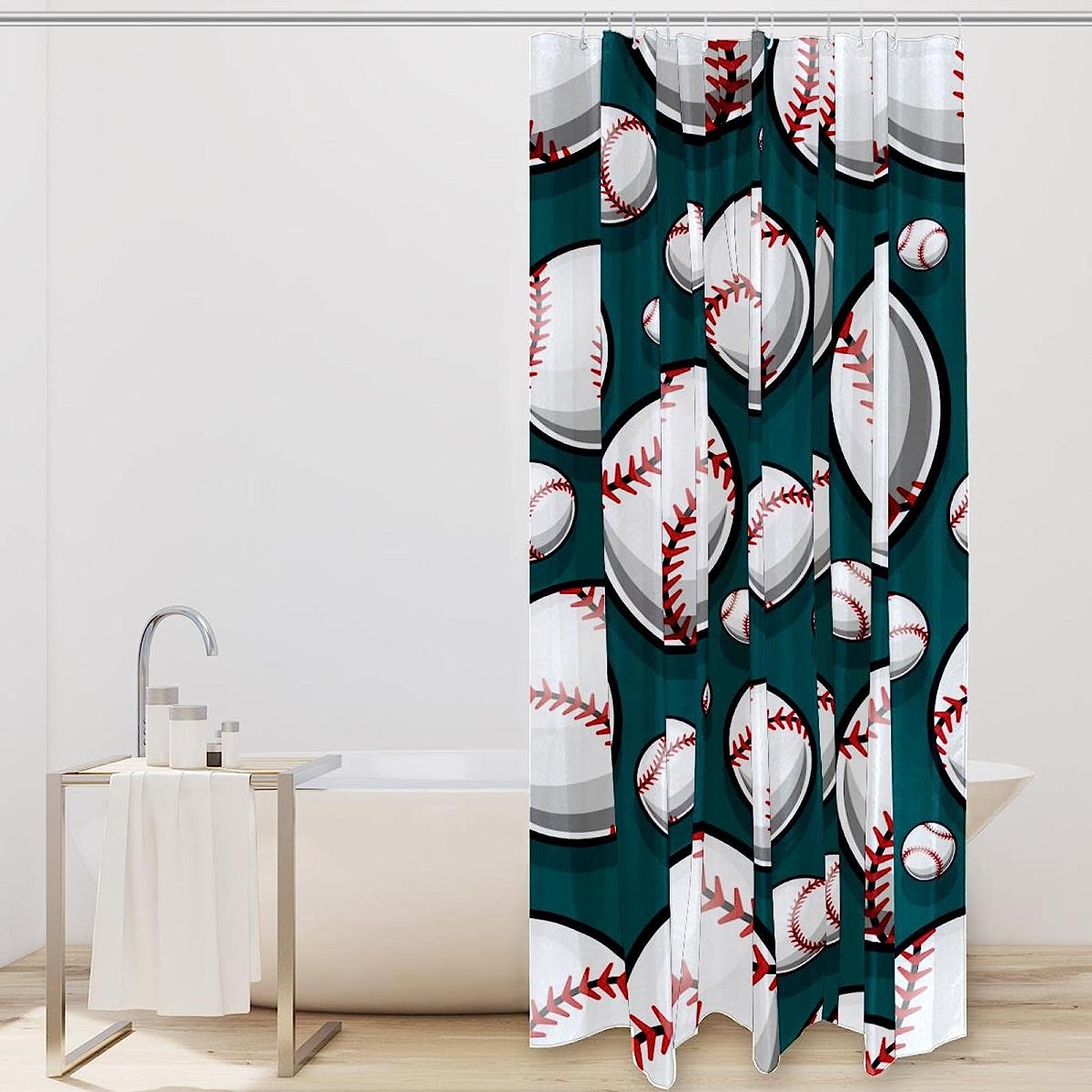 Green Baseball Shower Curtain With Unique Design - Image 2