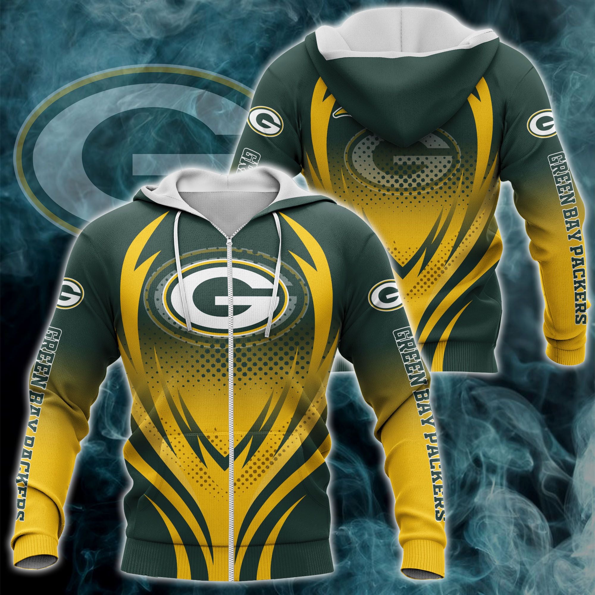 Green Bay Packers 3D Print Zipper Hoodie With All Over Print, Perfect For Fans
