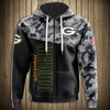 Green Bay Packers Military 3D Zip Hoodie Long Sleeve In Full Size, Perfect For Fans