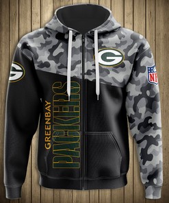 Green Bay Packers Military 3D Zip Hoodie Long Sleeve In Full Size, Perfect For Fans
