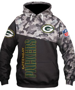 Green Bay Packers Military 3D Zip Hoodie Long Sleeve In Full Size, Perfect For Fans