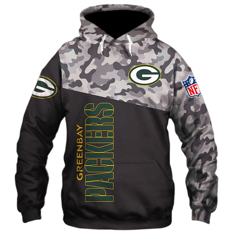 Green Bay Packers Military 3D Zip Hoodie Long Sleeve In Full Size, Perfect For Fans