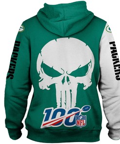 Green Bay Packers Skull 3D All Over Print Zip Up Hoodie For Men