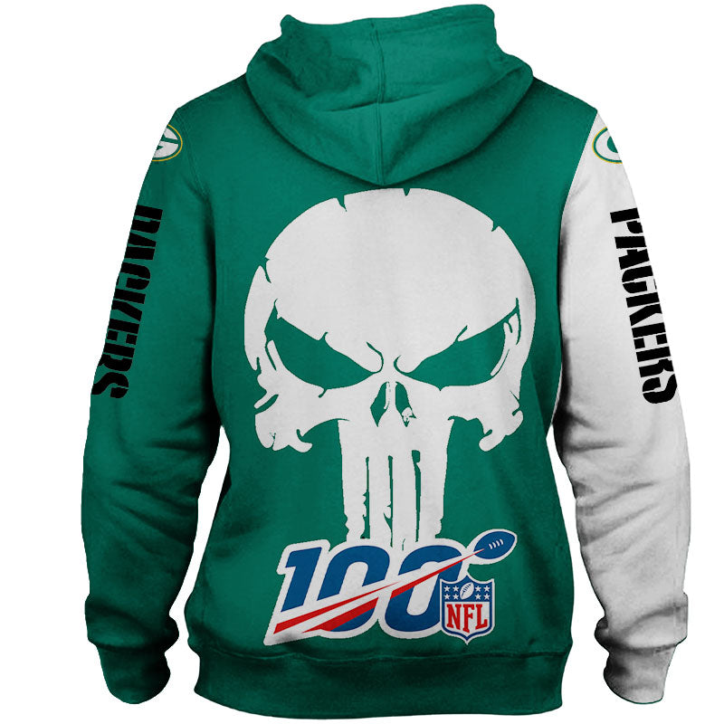 Green Bay Packers Skull 3D All Over Print Zip Up Hoodie For Men