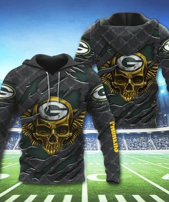 Green Bay Packers Skull 3D Hoodie - Great Gift For Fans