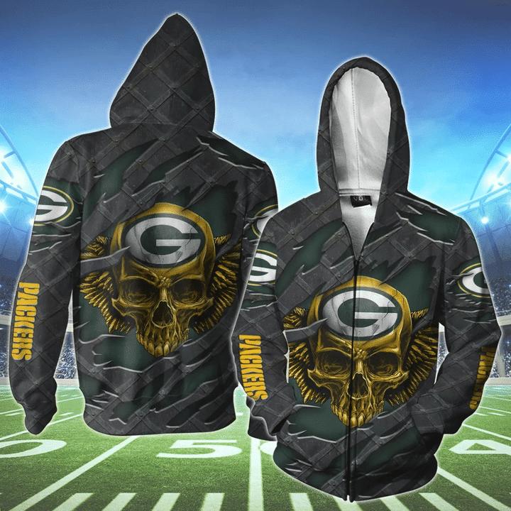 Green Bay Packers Skull 3D Hoodie - Great Gift For Fans