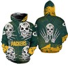 Green Bay Packers Skull Hoodie With All Over Print Perfect For Halloween