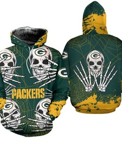 Green Bay Packers Skull Hoodie With All Over Print Perfect For Halloween