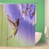 Green Bird Anna Hummingbird in Flight Purple Flower Humming Shower Curtain with Bathroom Decoration by Topyee