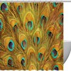 Green Blue Yellow Peacock Feathers Fabric Shower Curtain for Bathroom Decor
