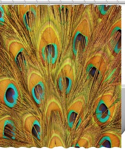 Green Blue Yellow Peacock Feathers Fabric Shower Curtain for Bathroom Decor
