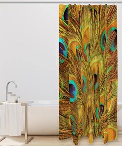 Green Blue Yellow Peacock Feathers Fabric Shower Curtain for Bathroom Decor